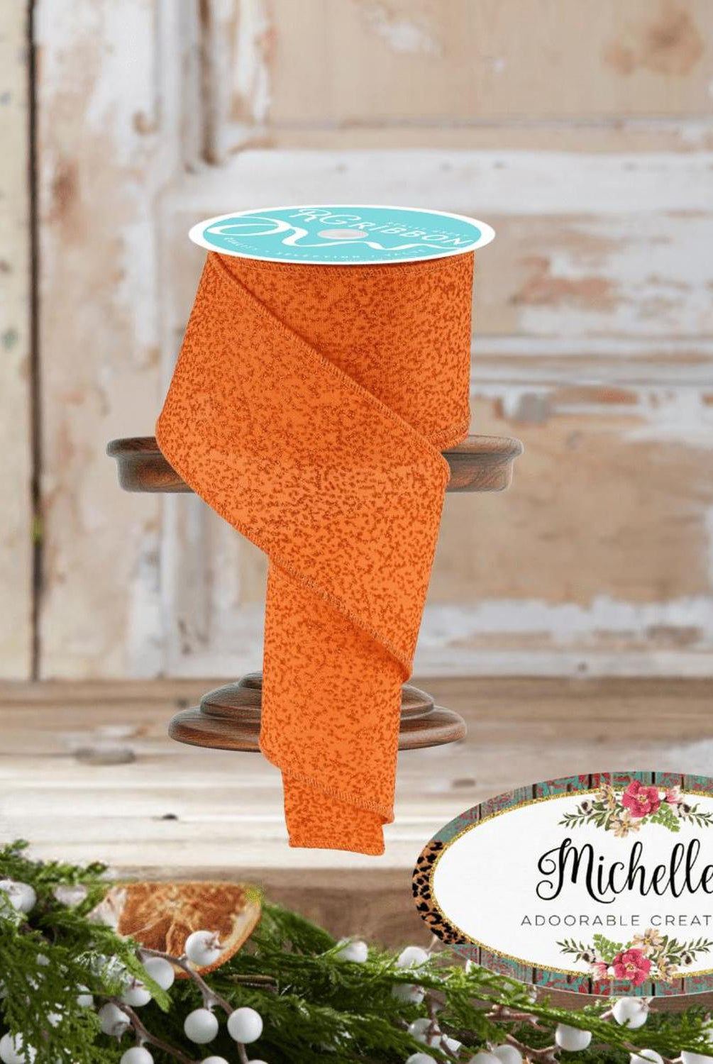 2.5" Irregular Spotted Glitter Ribbon: Orange (10 Yards)