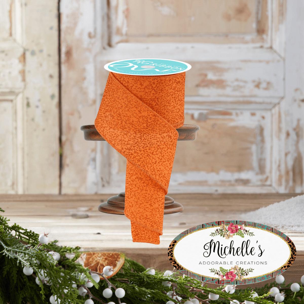 Shop For 2.5" Irregular Spotted Glitter Ribbon: Orange (10 Yards)
