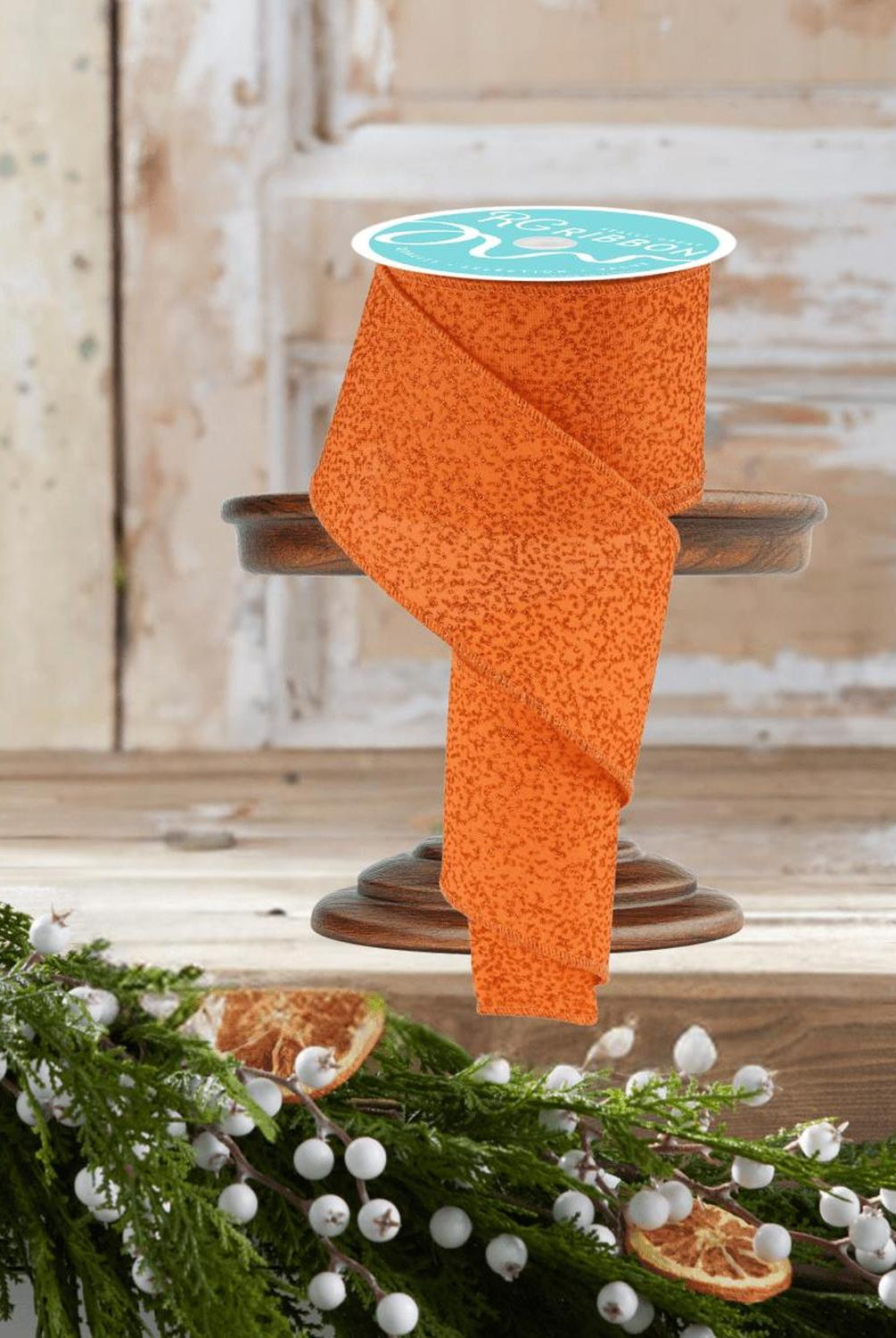 2.5" Irregular Spotted Glitter Ribbon: Orange (10 Yards)