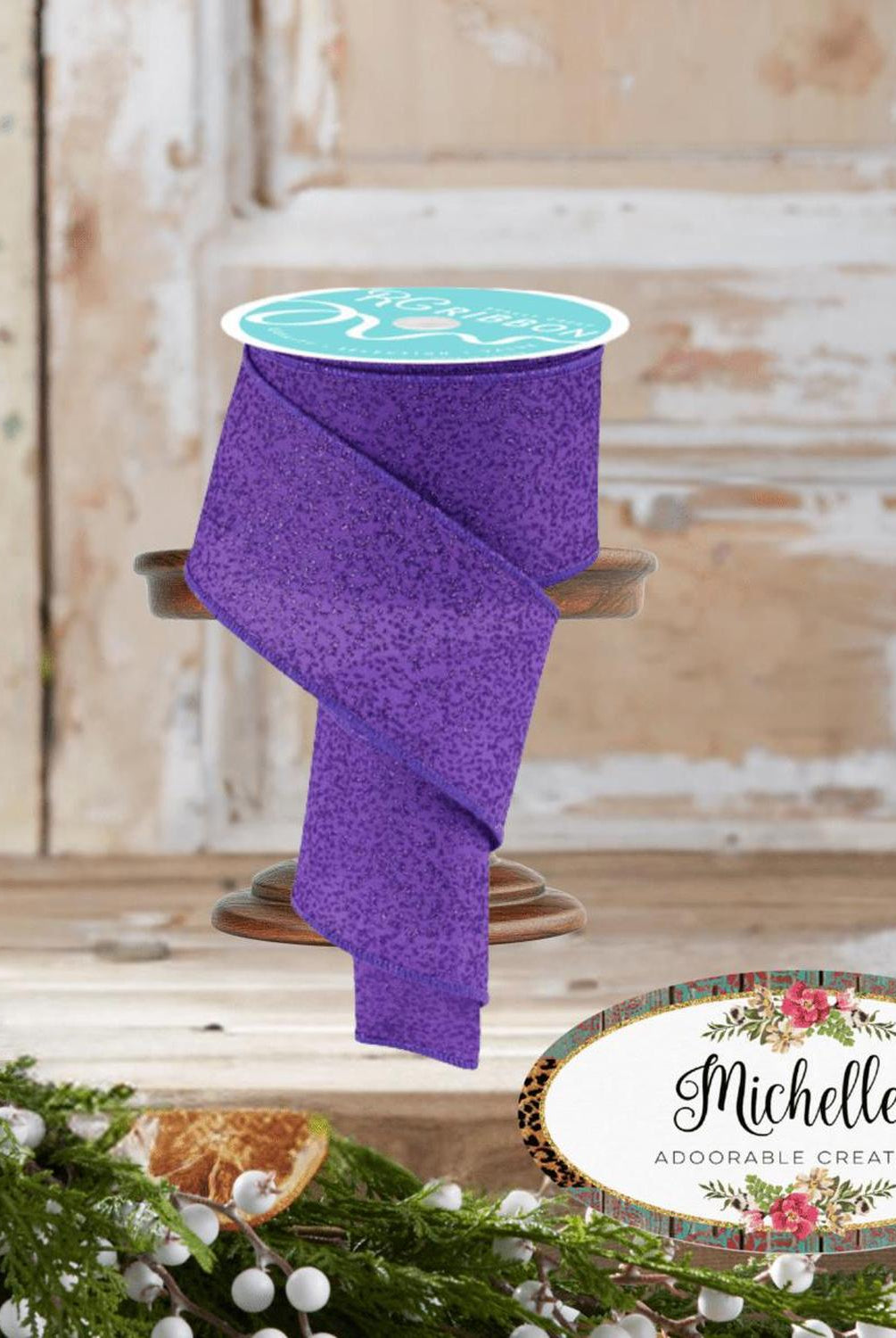 2.5" Irregular Spotted Glitter Ribbon: Purple (10 Yards)