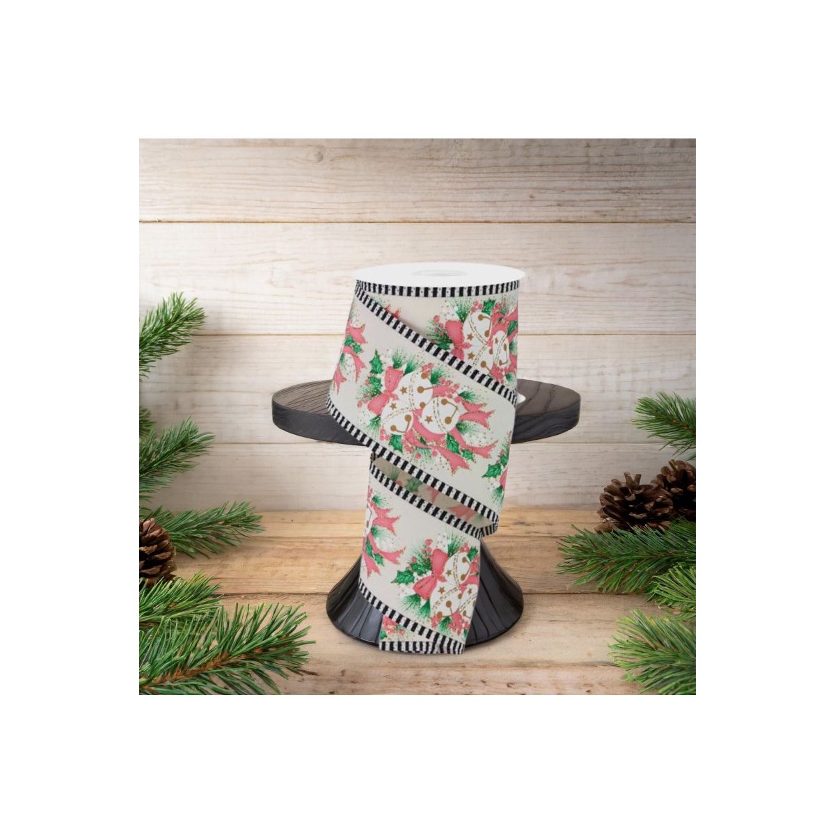 Shop For 2.5" Jingle Bell Holly Stripe Edge Ribbon: Ivory (10 Yards)