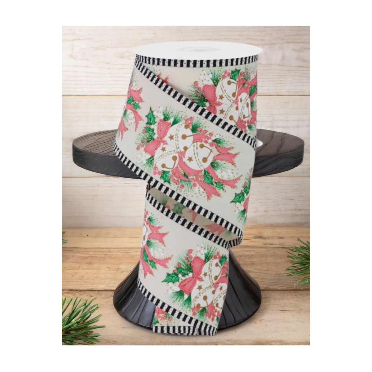Shop For 2.5" Jingle Bell Holly Stripe Edge Ribbon: Ivory (10 Yards)