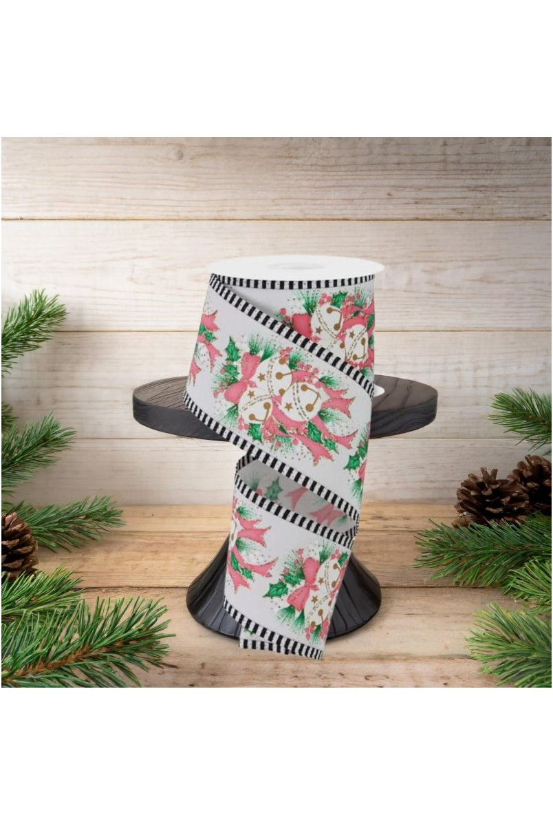 Shop For 2.5" Jingle Bell Holly Stripe Edge Ribbon: White (10 Yards)