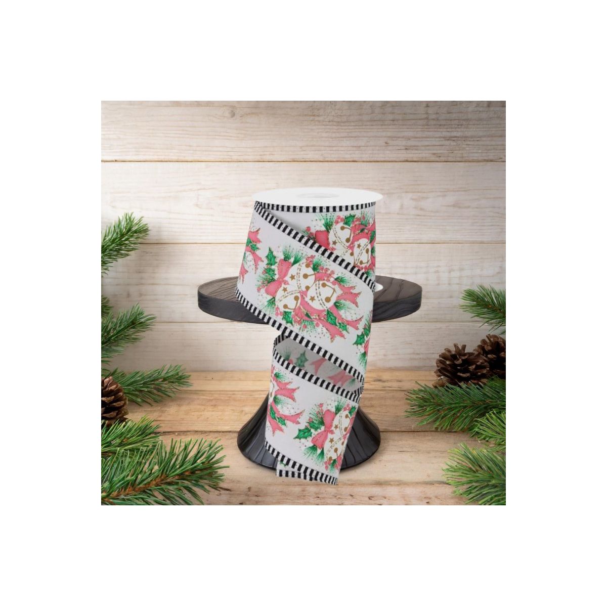 Shop For 2.5" Jingle Bell Holly Stripe Edge Ribbon: White (10 Yards)