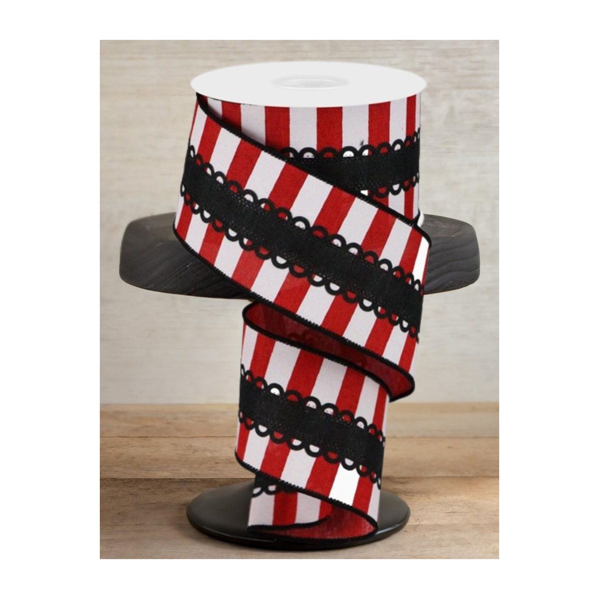 Shop For 2.5" Lace On Horizontal Stripe Ribbon: Red/White (10 Yards)