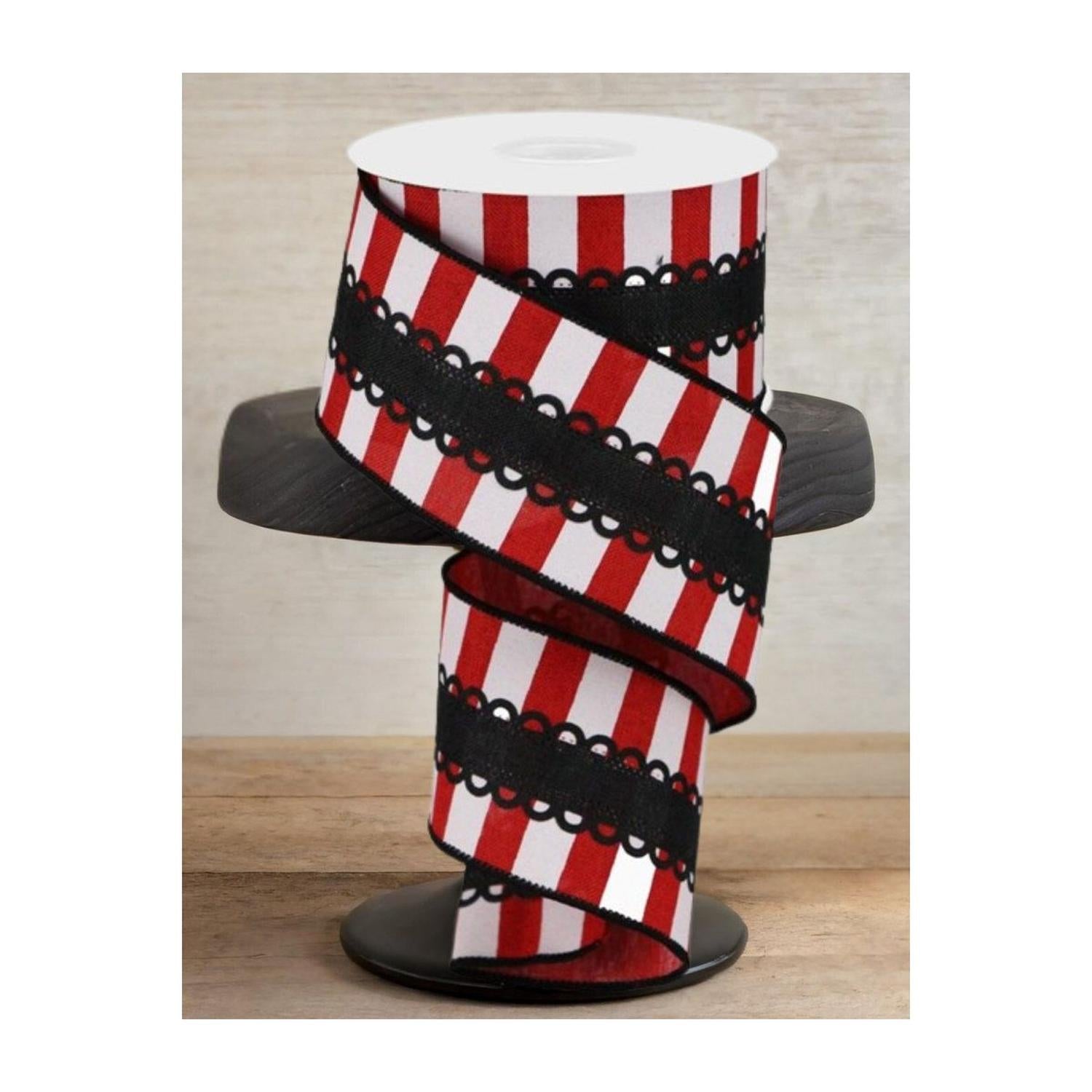 Shop For 2.5" Lace On Horizontal Stripe Ribbon: Red/White (10 Yards)