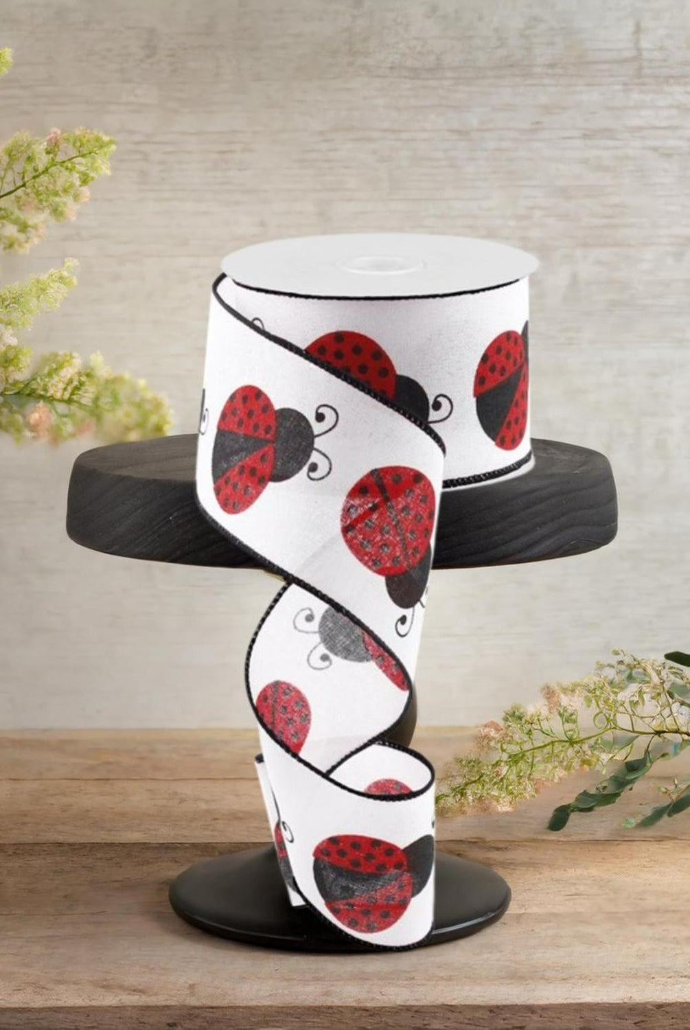 Shop For 2.5" Ladybug on Royal Ribbon: White (10 Yards)