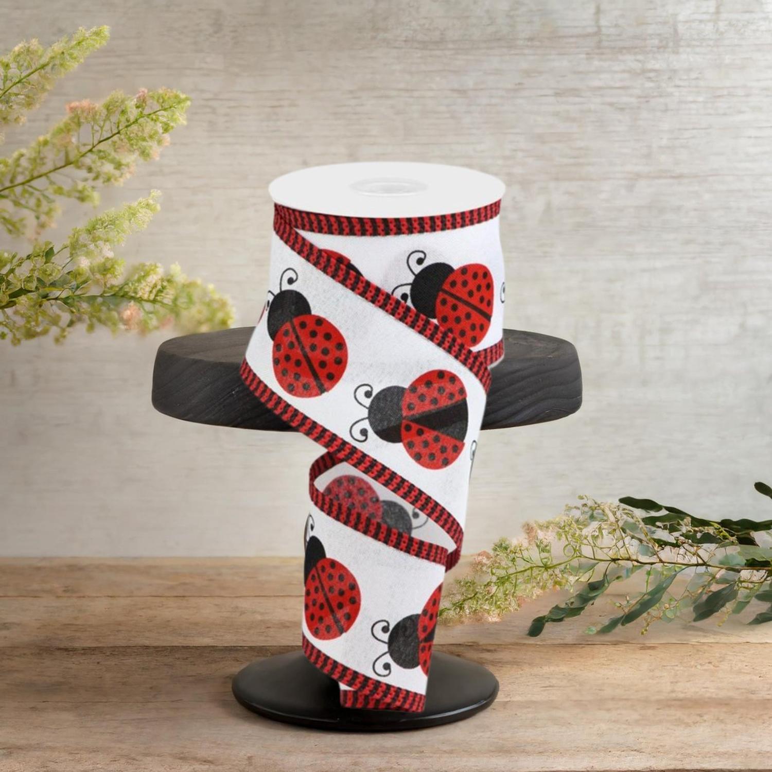 Shop For 2.5" Ladybug Thin Stripe Ribbon: Red (10 Yards)