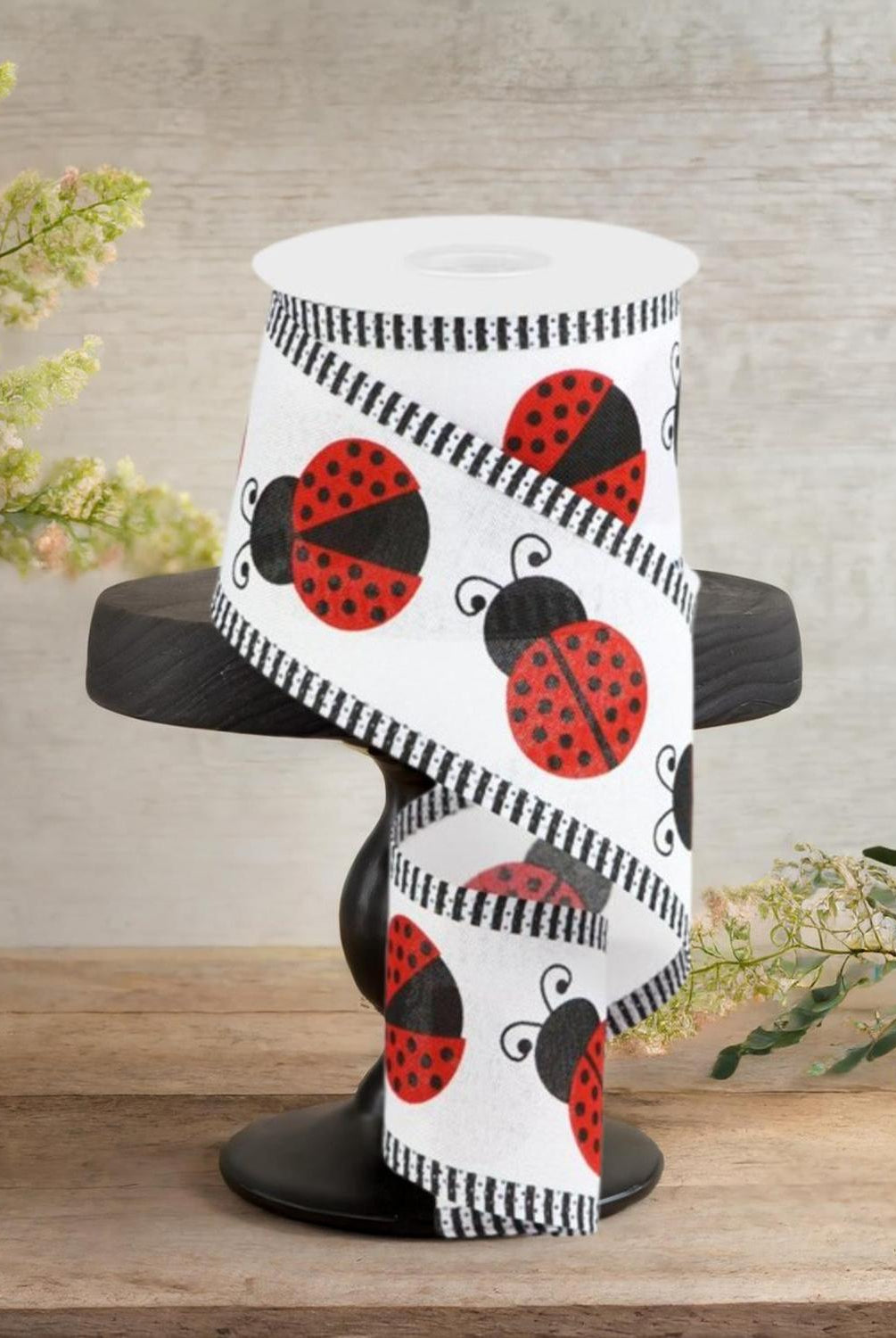 Shop For 2.5" Ladybug Thin Stripe Ribbon: White (10 Yards)