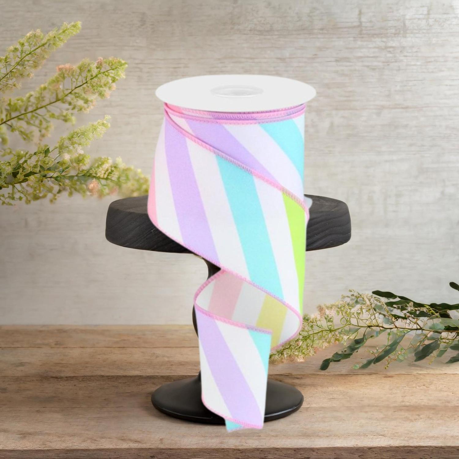 Shop For 2.5" Large Multi Diagonal Stripe Ribbon: White (10 Yards)