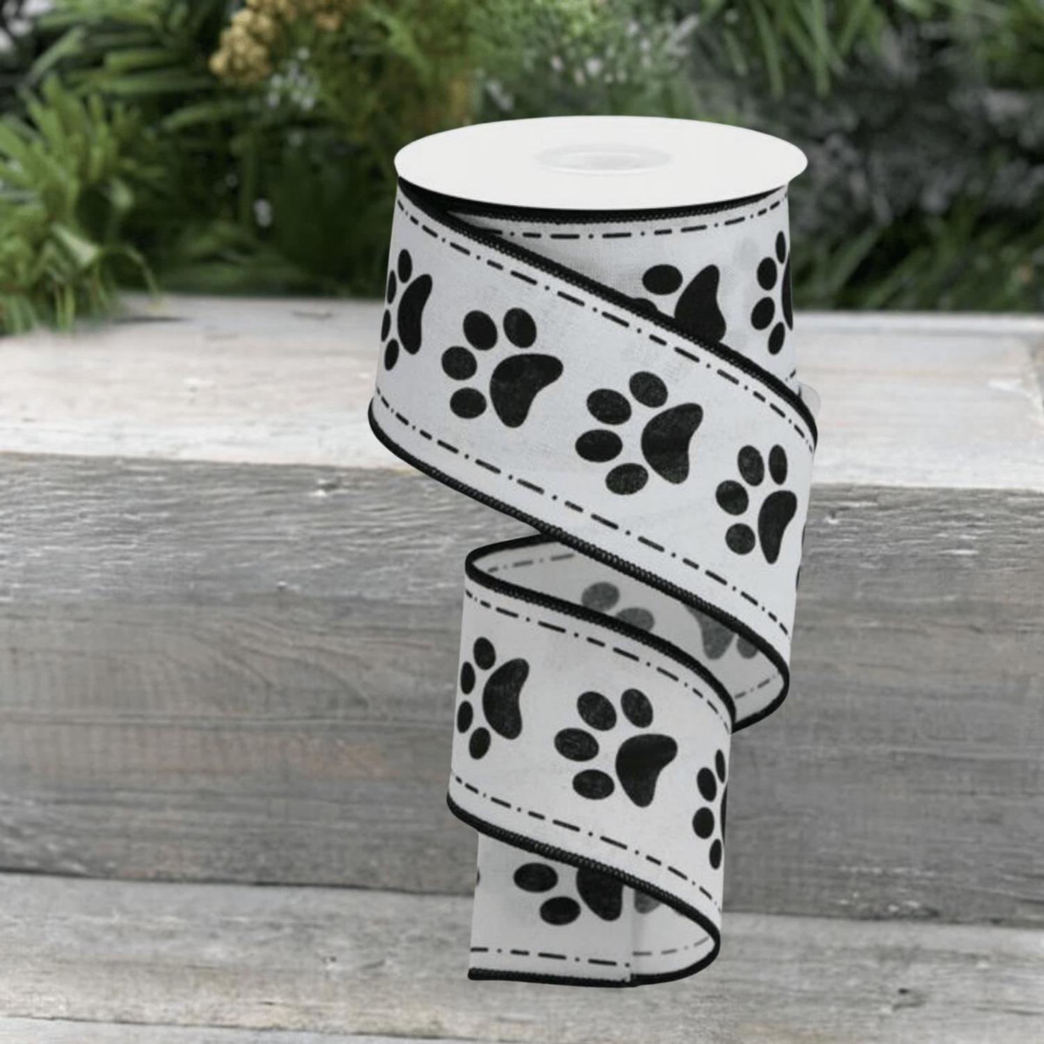 Shop For 2.5" Large Paw Print Royal Ribbon: White (10 Yards)