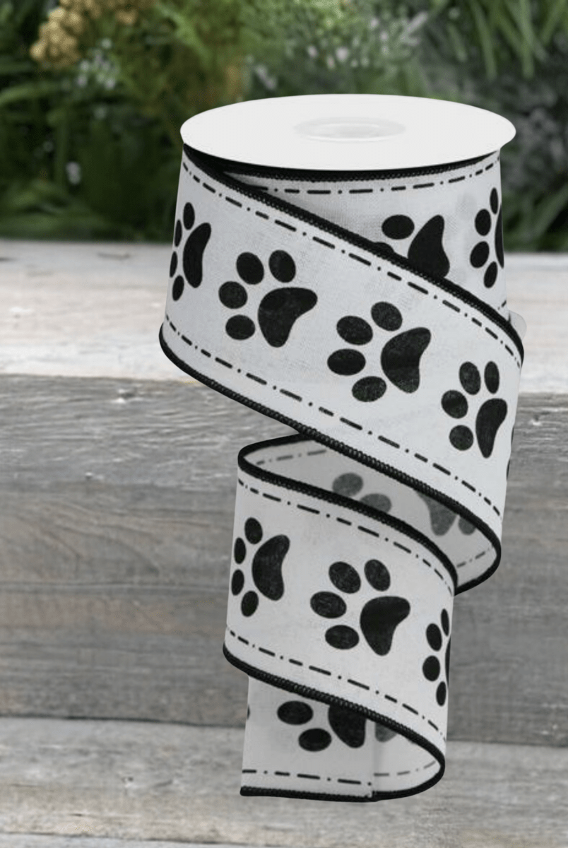 Shop For 2.5" Large Paw Print Royal Ribbon: White (10 Yards)