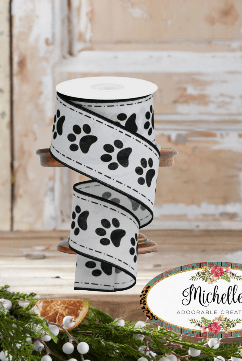 Shop For 2.5" Large Paw Print Royal Ribbon: White (10 Yards)