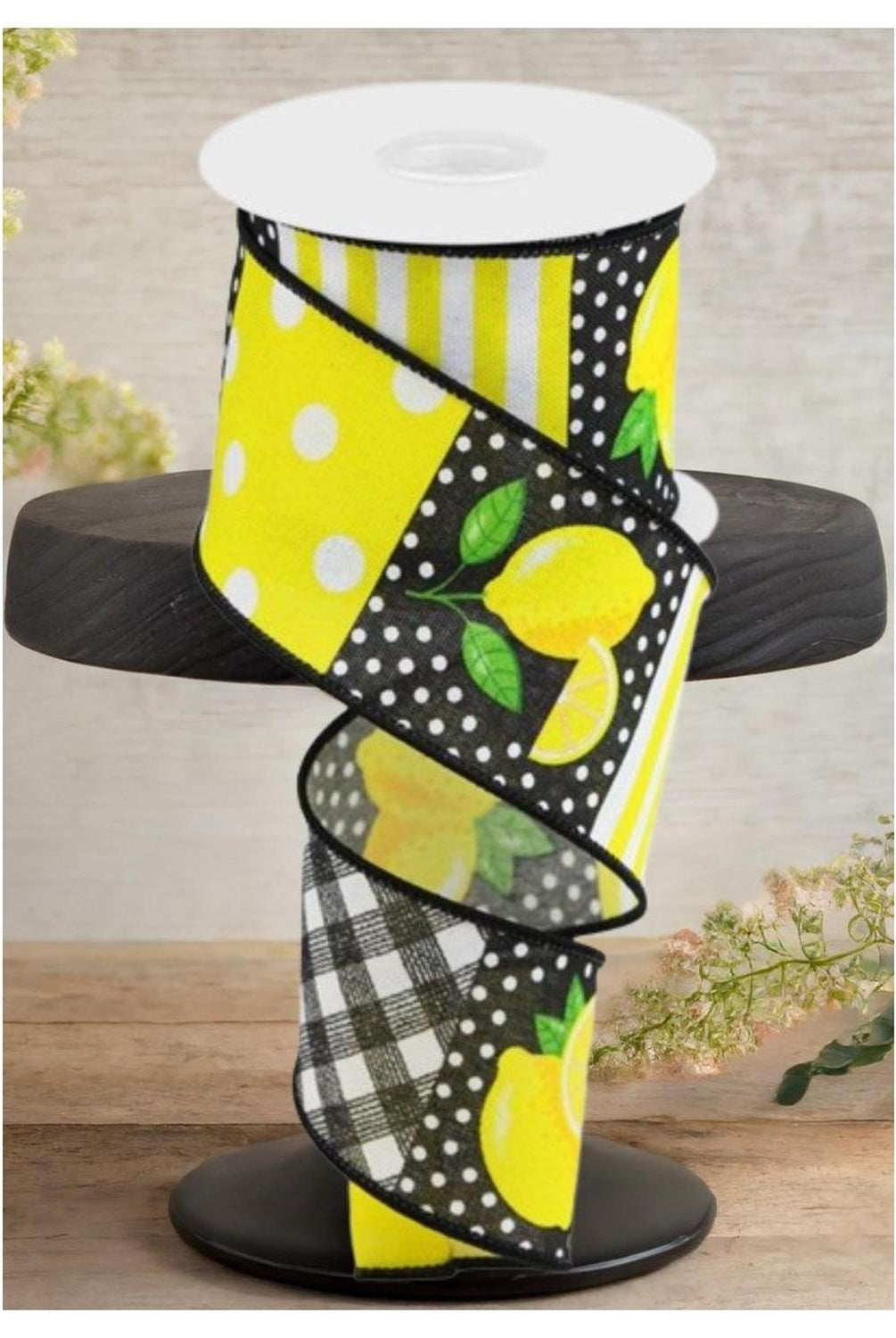 2.5" Lemon Block Ribbon: Black & White (10 Yards)