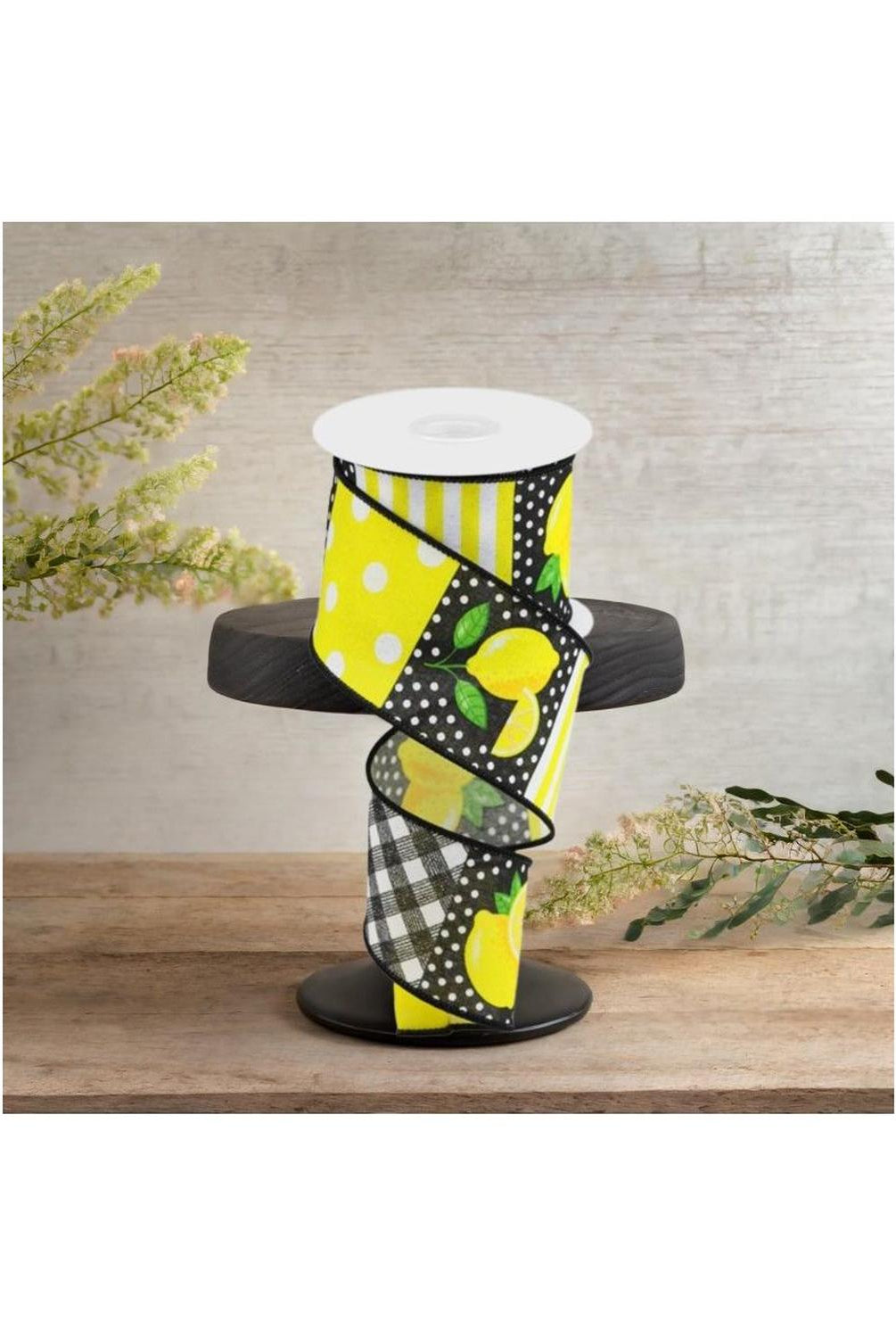 2.5" Lemon Block Ribbon: Black & White (10 Yards)