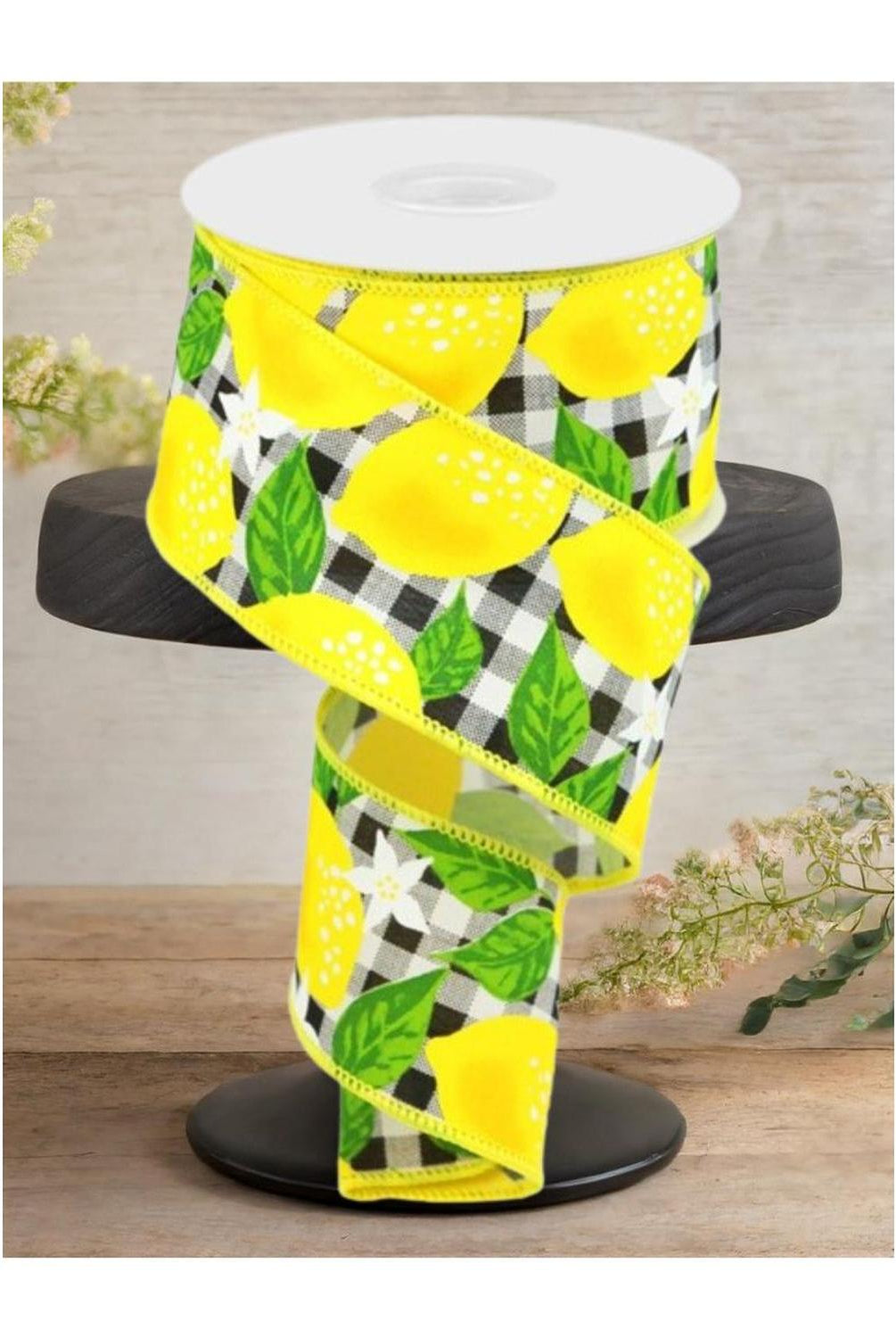 2.5" Lemon Check on Royal Ribbon: Black & White (10 Yards)