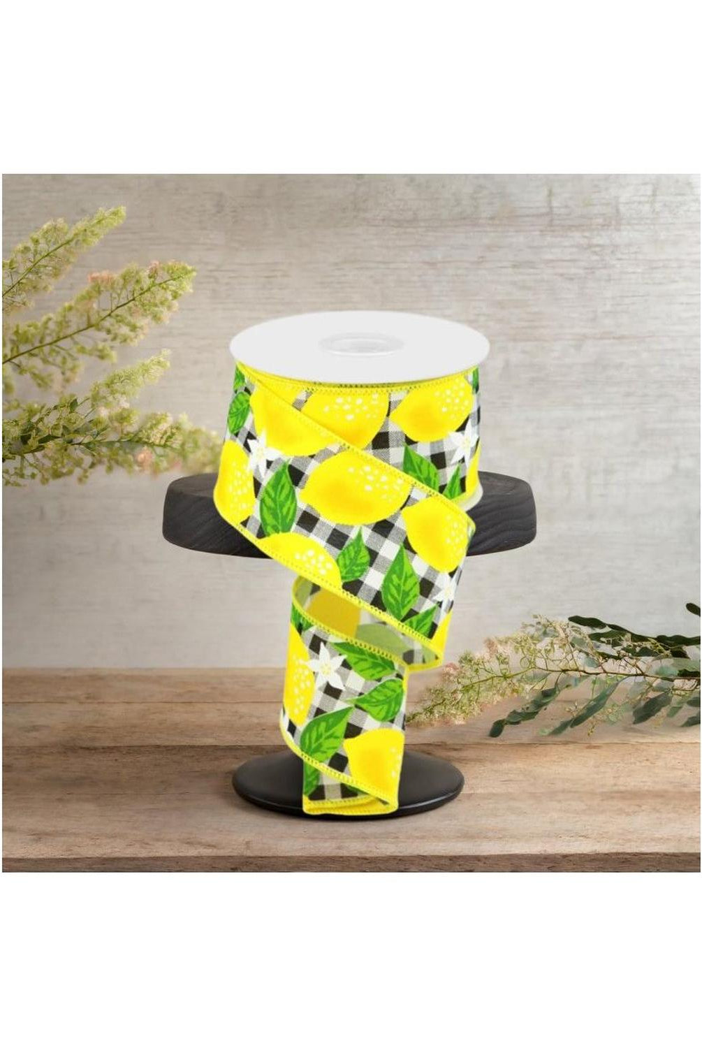 2.5" Lemon Check on Royal Ribbon: Black & White (10 Yards)