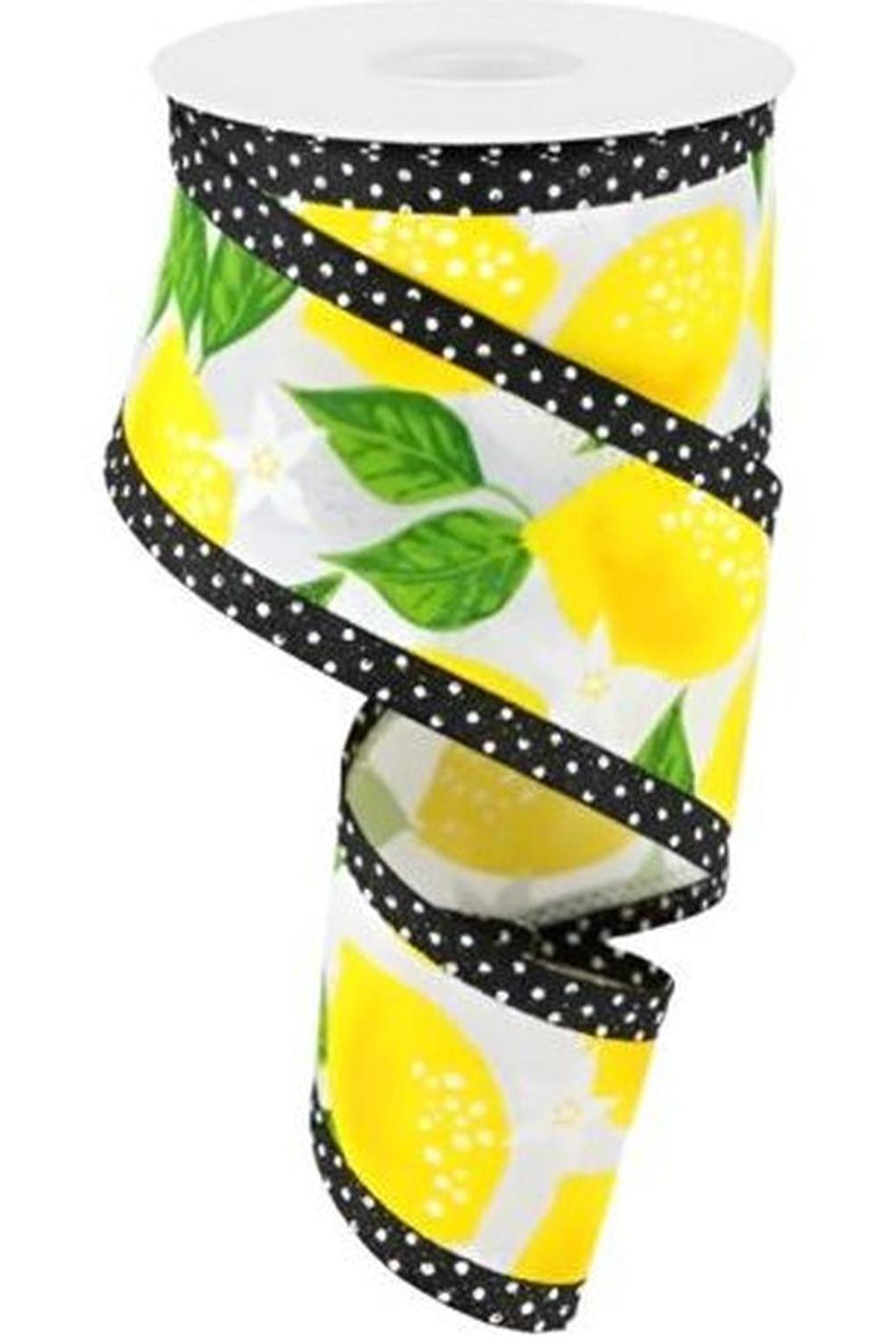2.5" Lemon Swiss Dots Ribbon: White (10 Yards)