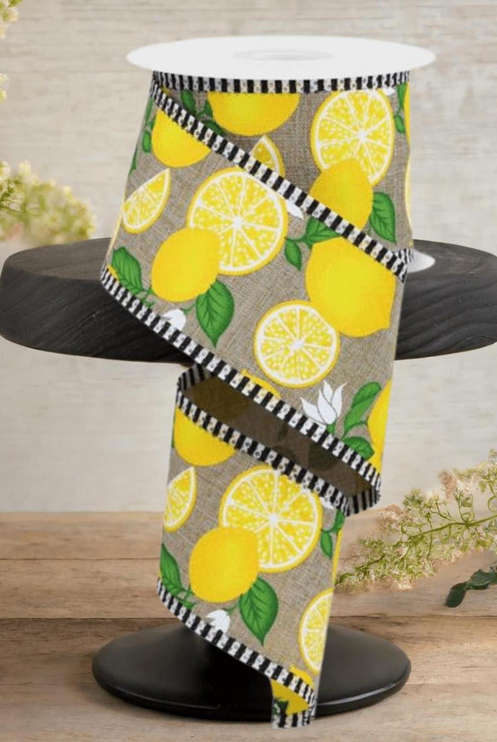 2.5" Lemon Thin Stripes Ribbon: Lt Beige (10 Yards)
