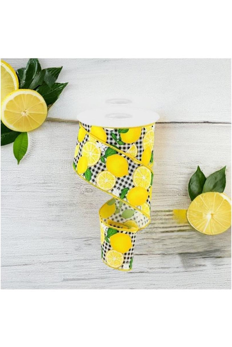 Shop For 2.5" Lemon with Leaves Check Ribbon: Black & White (10 Yards) at Michelle's aDOORable Creations