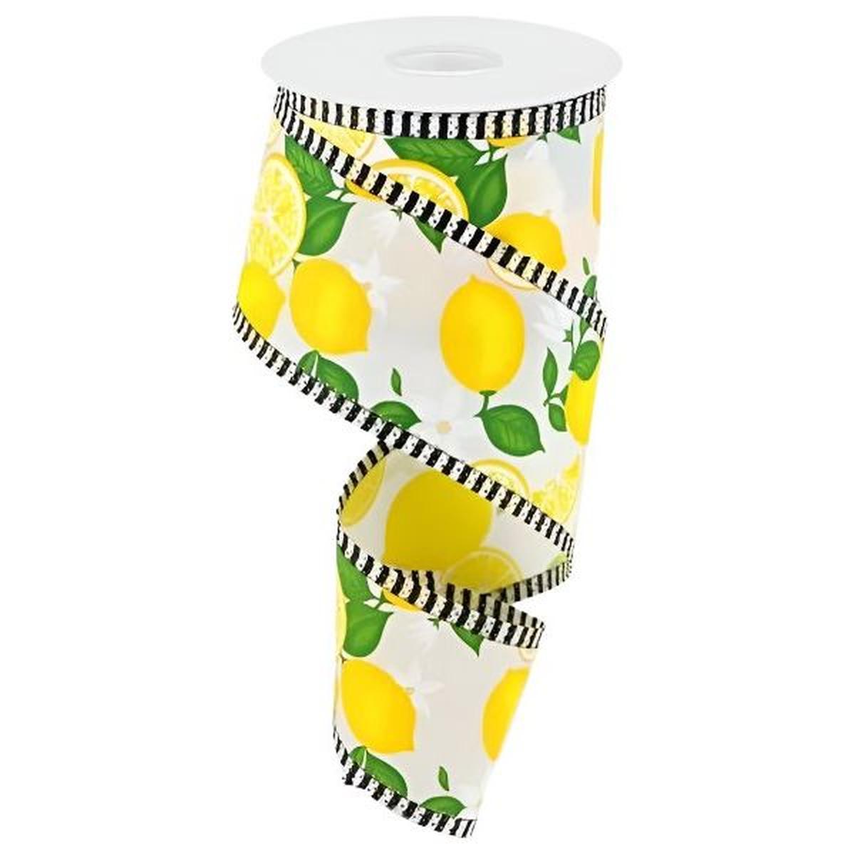 Shop For 2.5" Lemon with Leaves Thin Stripes Ribbon: White (10 Yards)