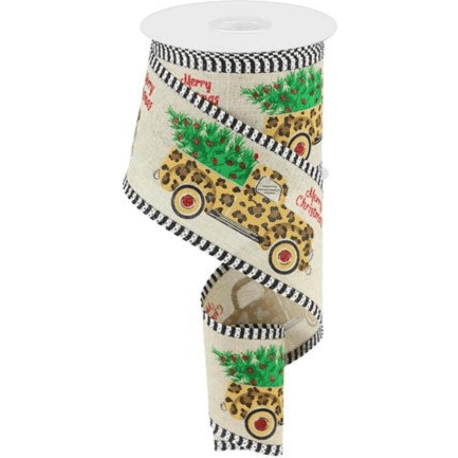 Shop For 2.5" Leopard Merry Christmas Ribbon: Natural (10 Yards)