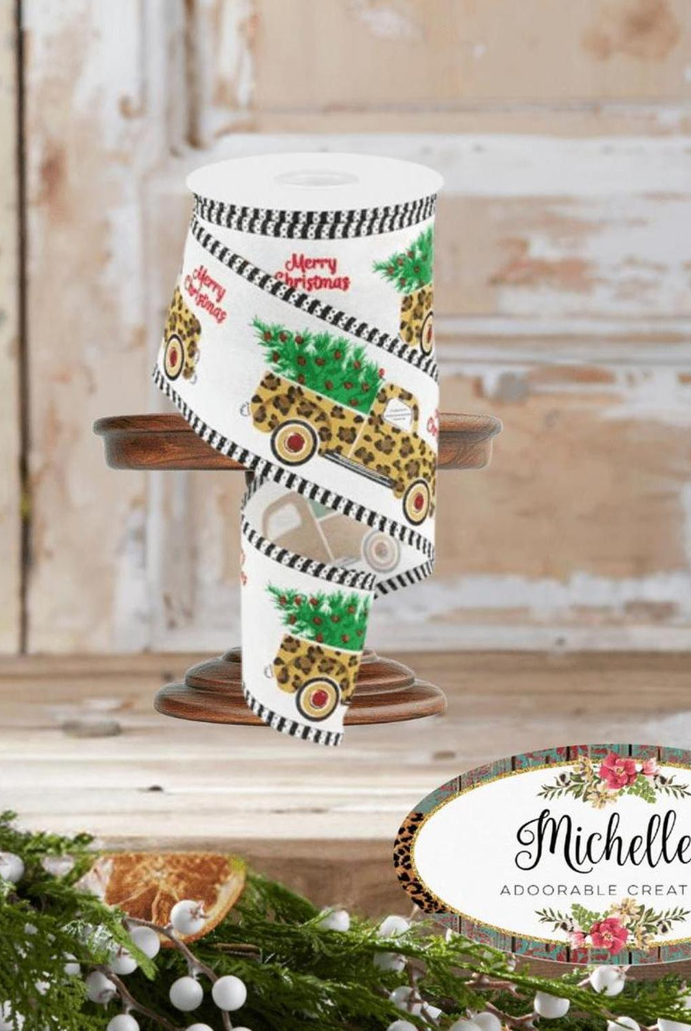 Shop For 2.5" Leopard Merry Christmas Ribbon: White (10 Yards)