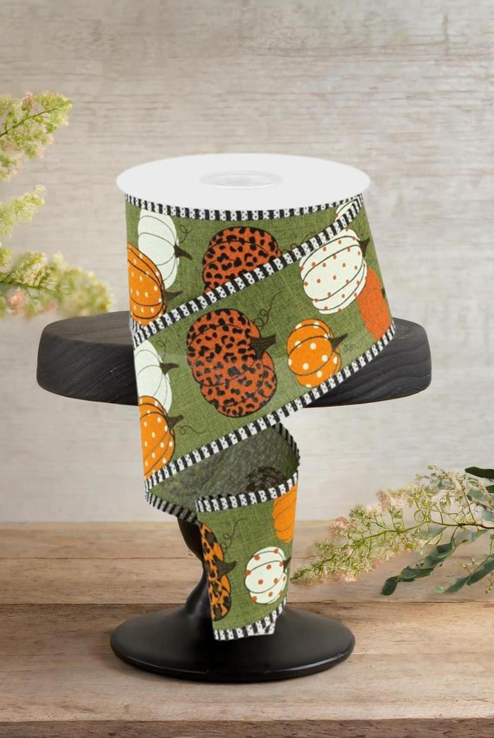 Shop For 2.5" Leopard Pumpkins Stripe Edge: Moss Green (10 Yards)