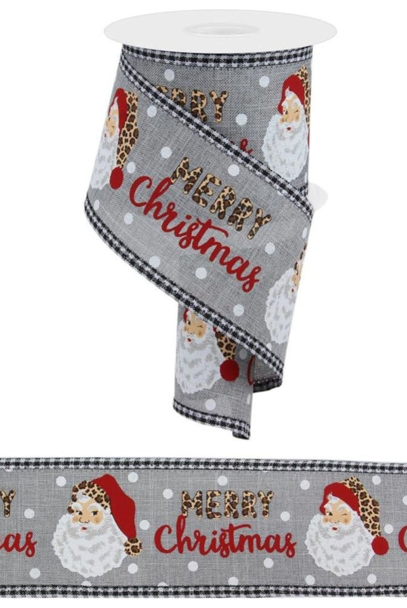 Shop For 2.5" Leopard Santa Check Edge Ribbon: Lt Grey (10 Yards)