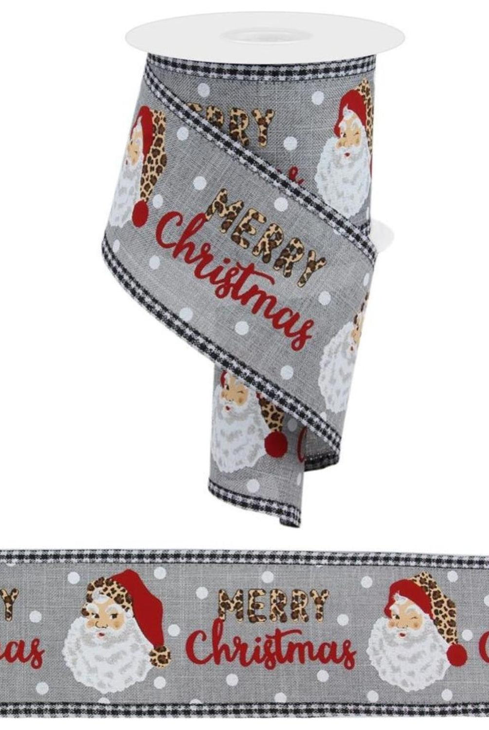 Shop For 2.5" Leopard Santa Check Edge Ribbon: Lt Grey (10 Yards)