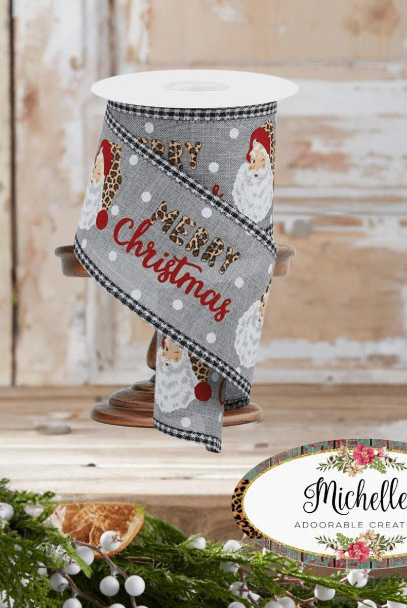 Shop For 2.5" Leopard Santa Check Edge Ribbon: Lt Grey (10 Yards)