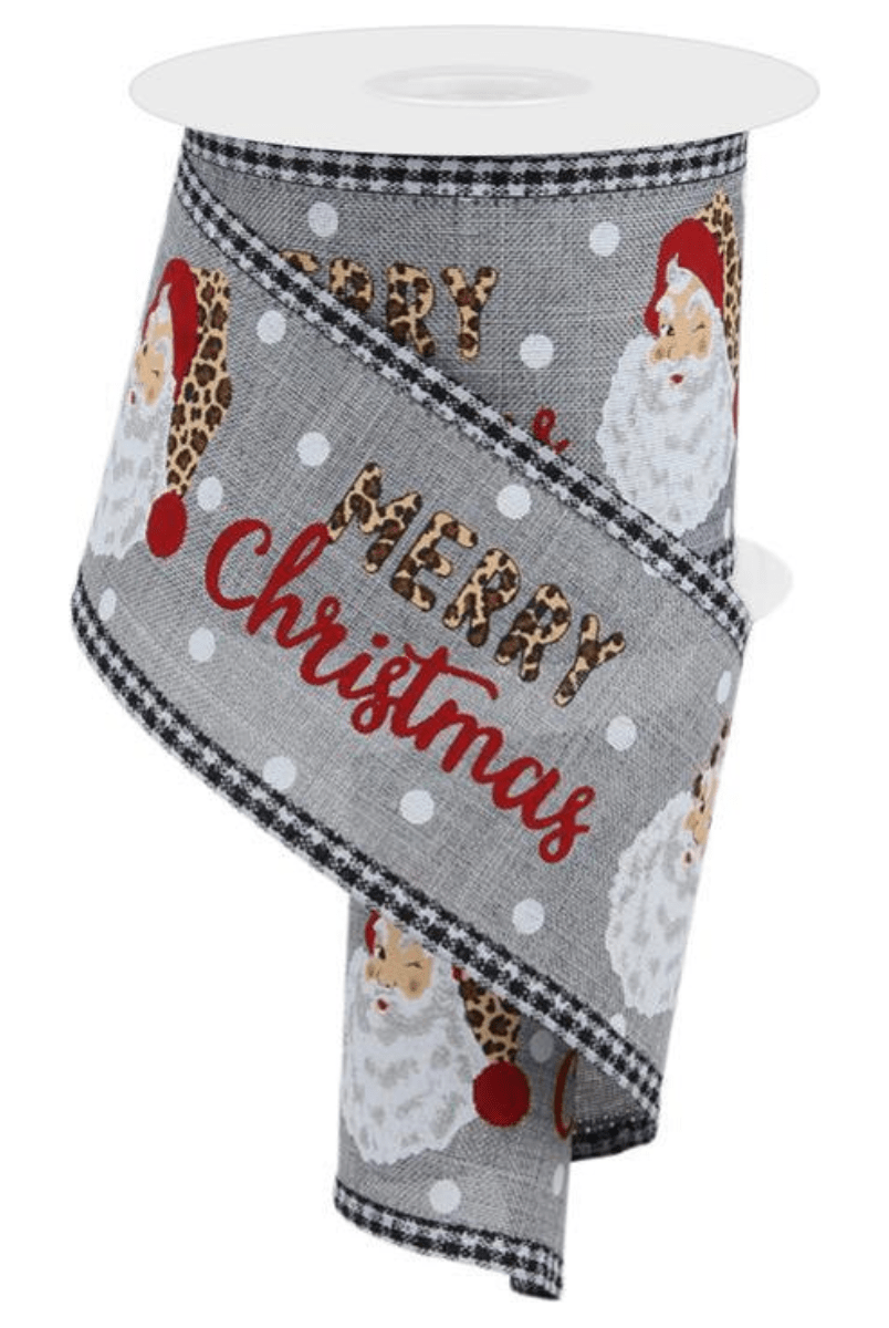Shop For 2.5" Leopard Santa Check Edge Ribbon: Lt Grey (10 Yards)