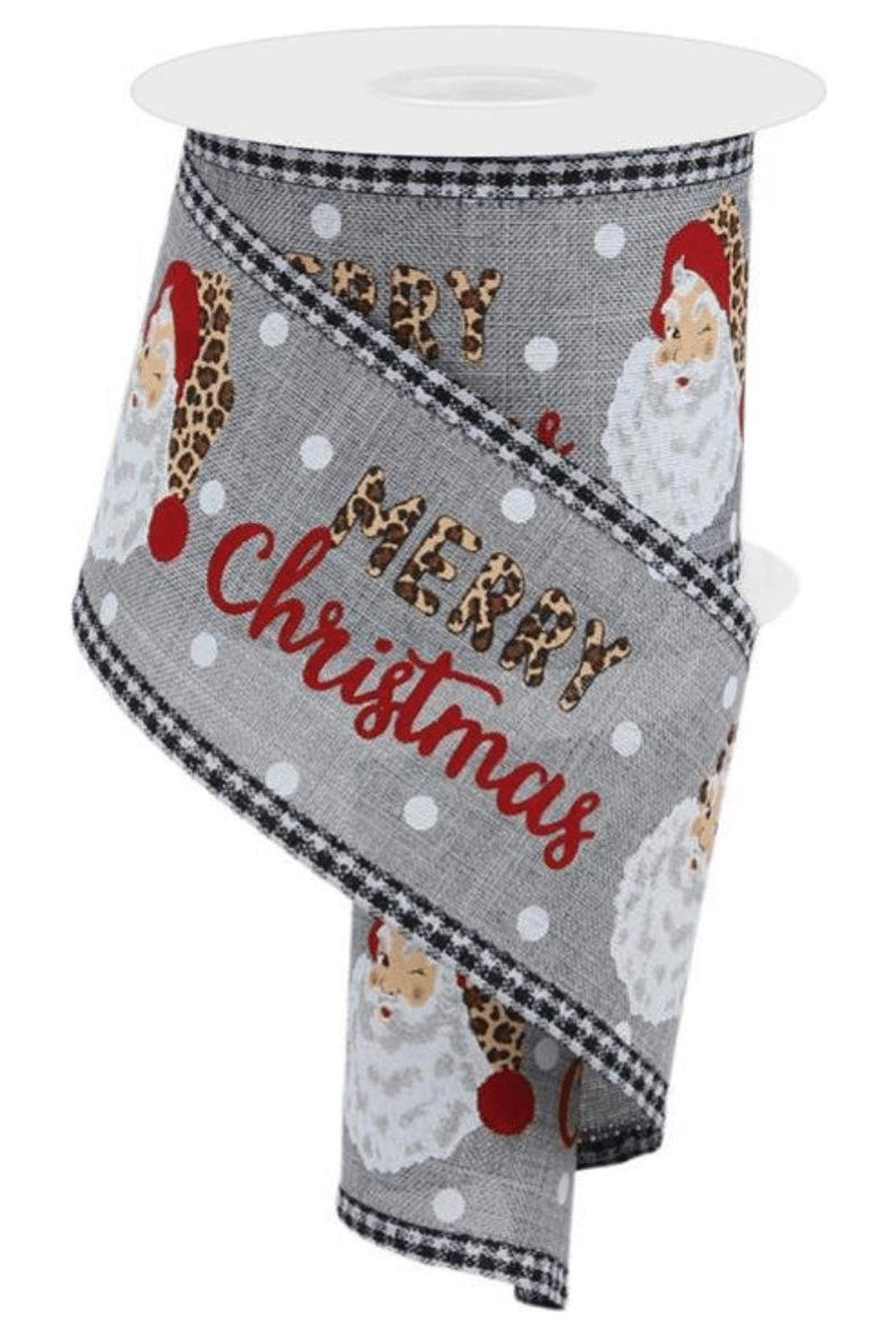 Shop For 2.5" Leopard Santa Check Edge Ribbon: Lt Grey (10 Yards)