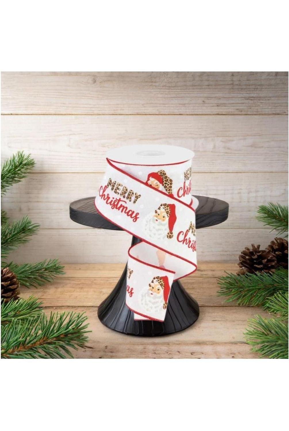 2.5" Leopard Santa Ribbon: White (10 Yards)