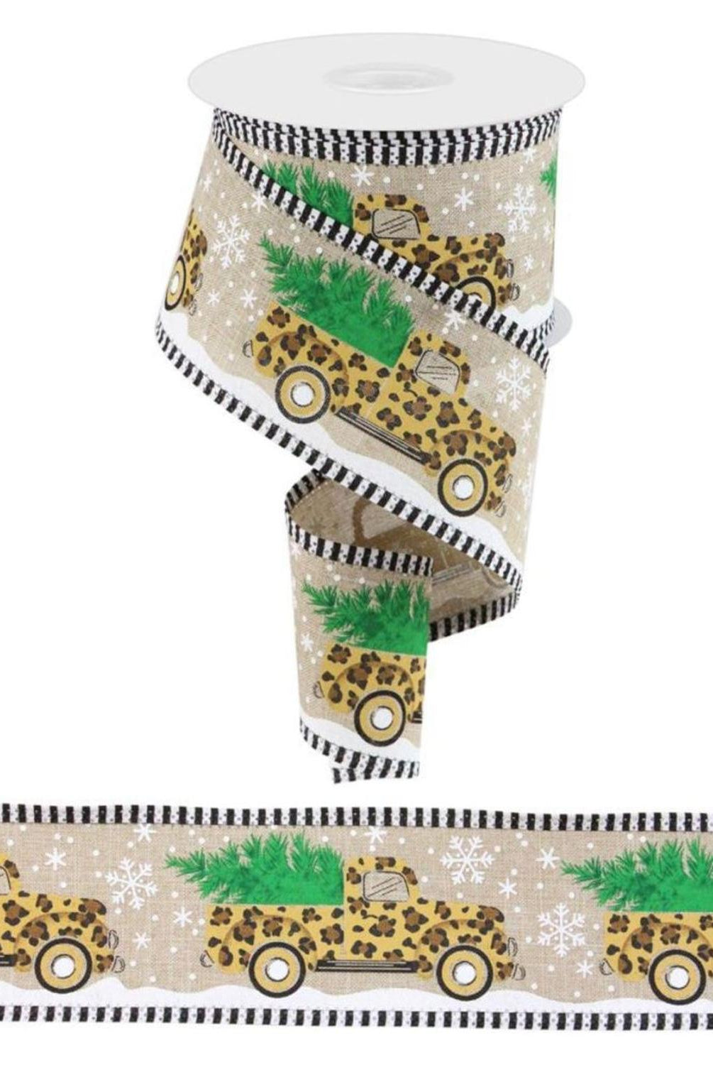 Shop For 2.5" Leopard Snow Striped Edge Ribbon: Natural