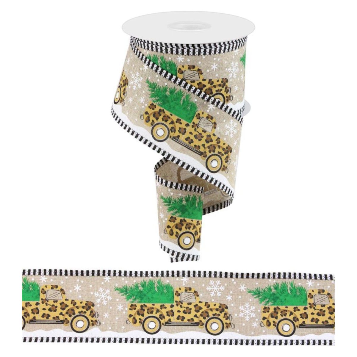 Shop For 2.5" Leopard Snow Striped Edge Ribbon: Natural