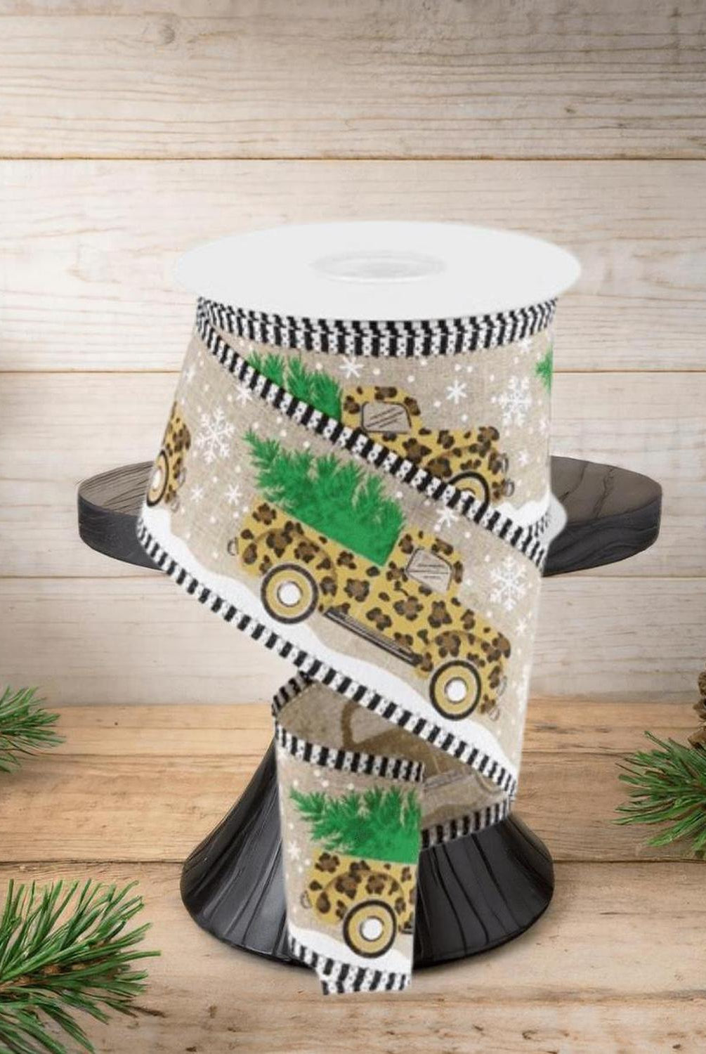 Shop For 2.5" Leopard Snow Striped Edge Ribbon: Natural