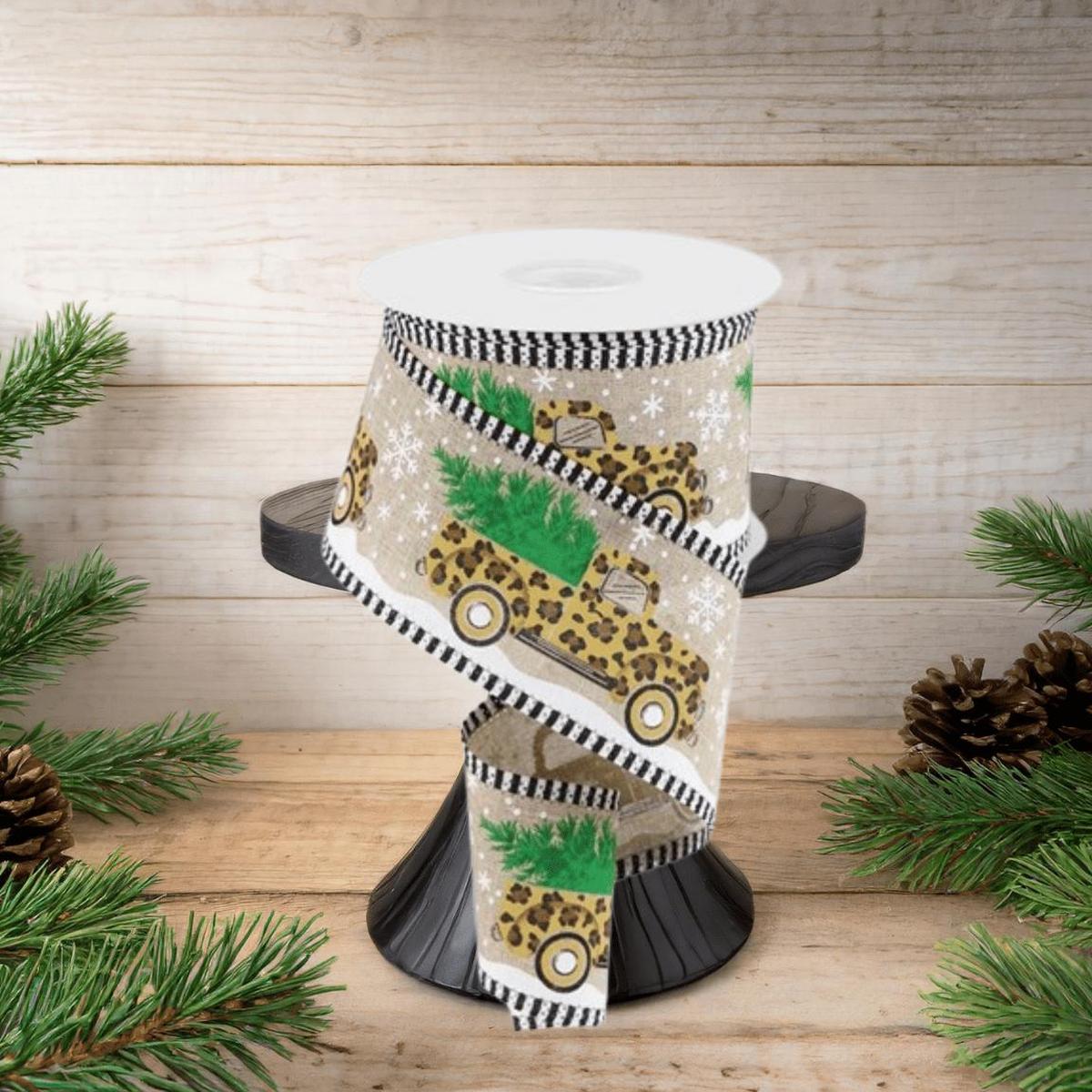 Shop For 2.5" Leopard Snow Striped Edge Ribbon: Natural