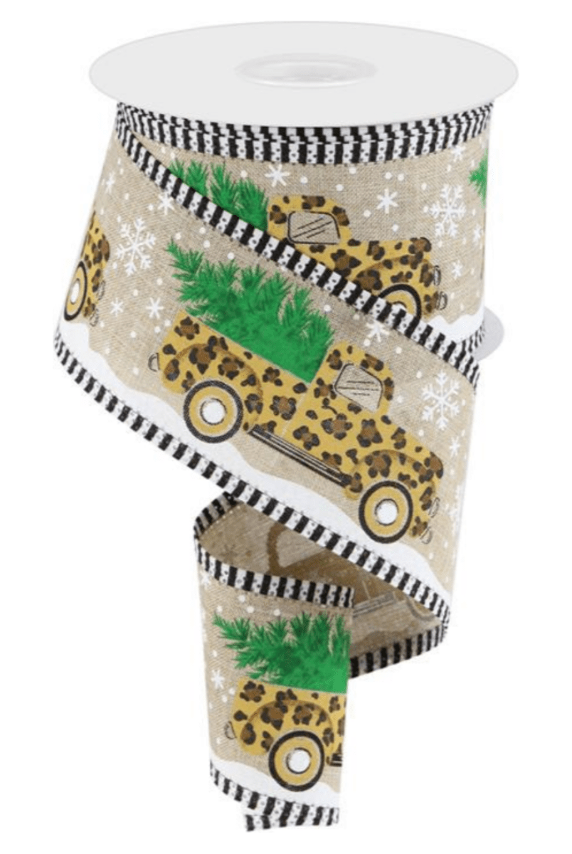 Shop For 2.5" Leopard Snow Striped Edge Ribbon: Natural