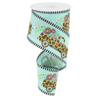 Shop For 2.5" Leopard Truck Flower Stripe Ribbon: Mint Green (10 Yards)