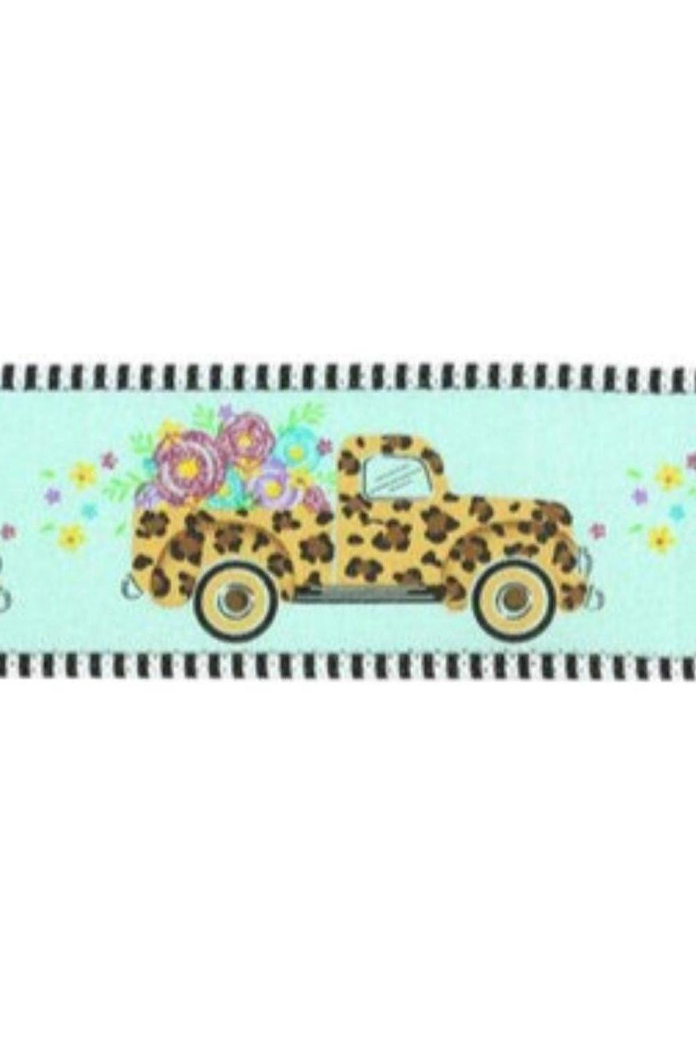 Shop For 2.5" Leopard Truck Flower Stripe Ribbon: Mint Green (10 Yards)