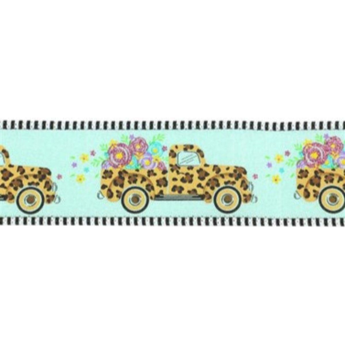 Shop For 2.5" Leopard Truck Flower Stripe Ribbon: Mint Green (10 Yards)