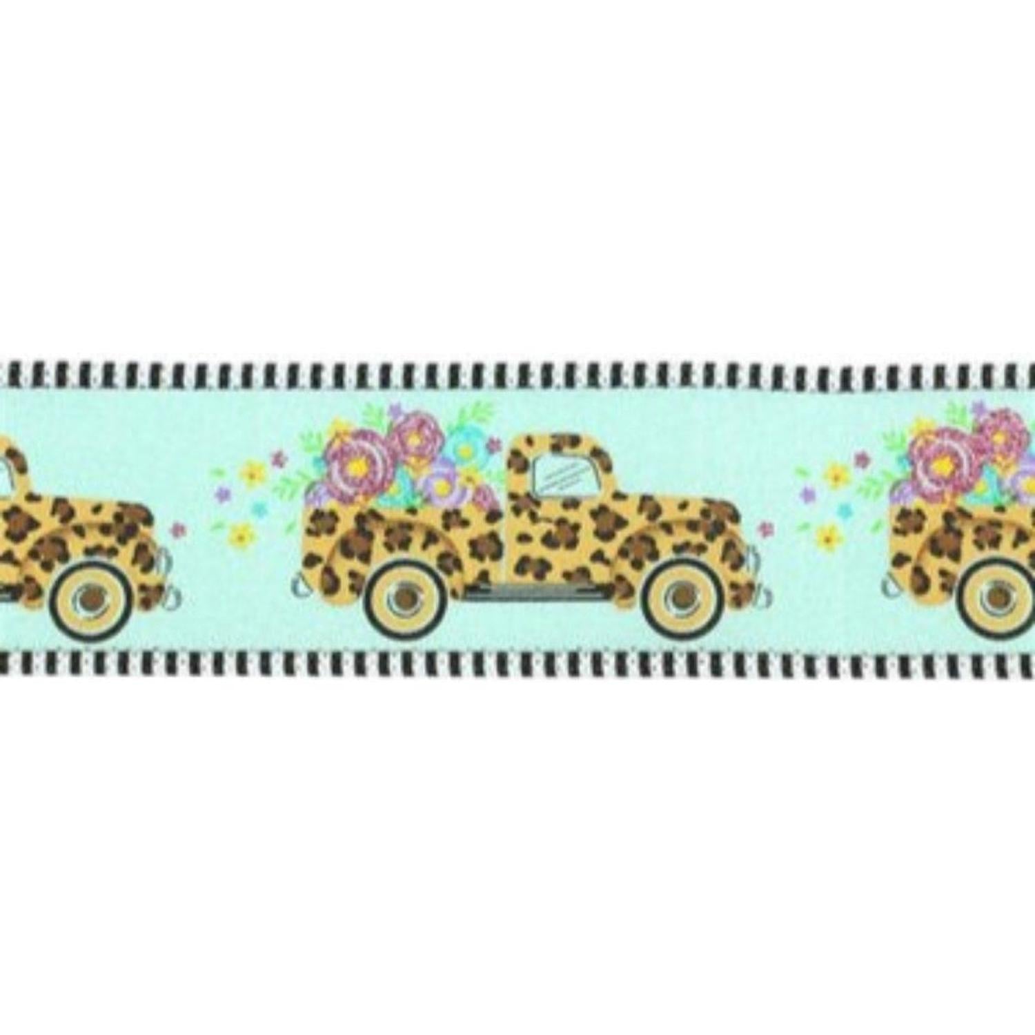 Shop For 2.5" Leopard Truck Flower Stripe Ribbon: Mint Green (10 Yards)