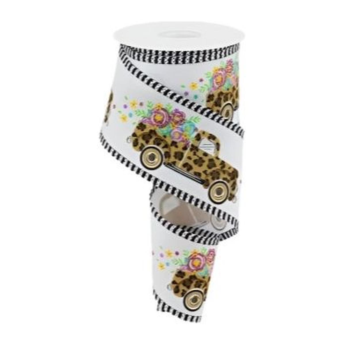 Shop For 2.5" Leopard Truck Flower Stripe Ribbon: White (10 Yards)