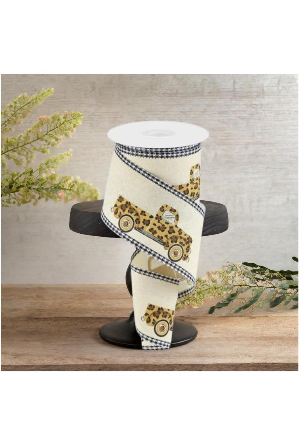 Shop For 2.5" Leopard Truck Gingham Edge Ribbon: Cream (10 Yards)