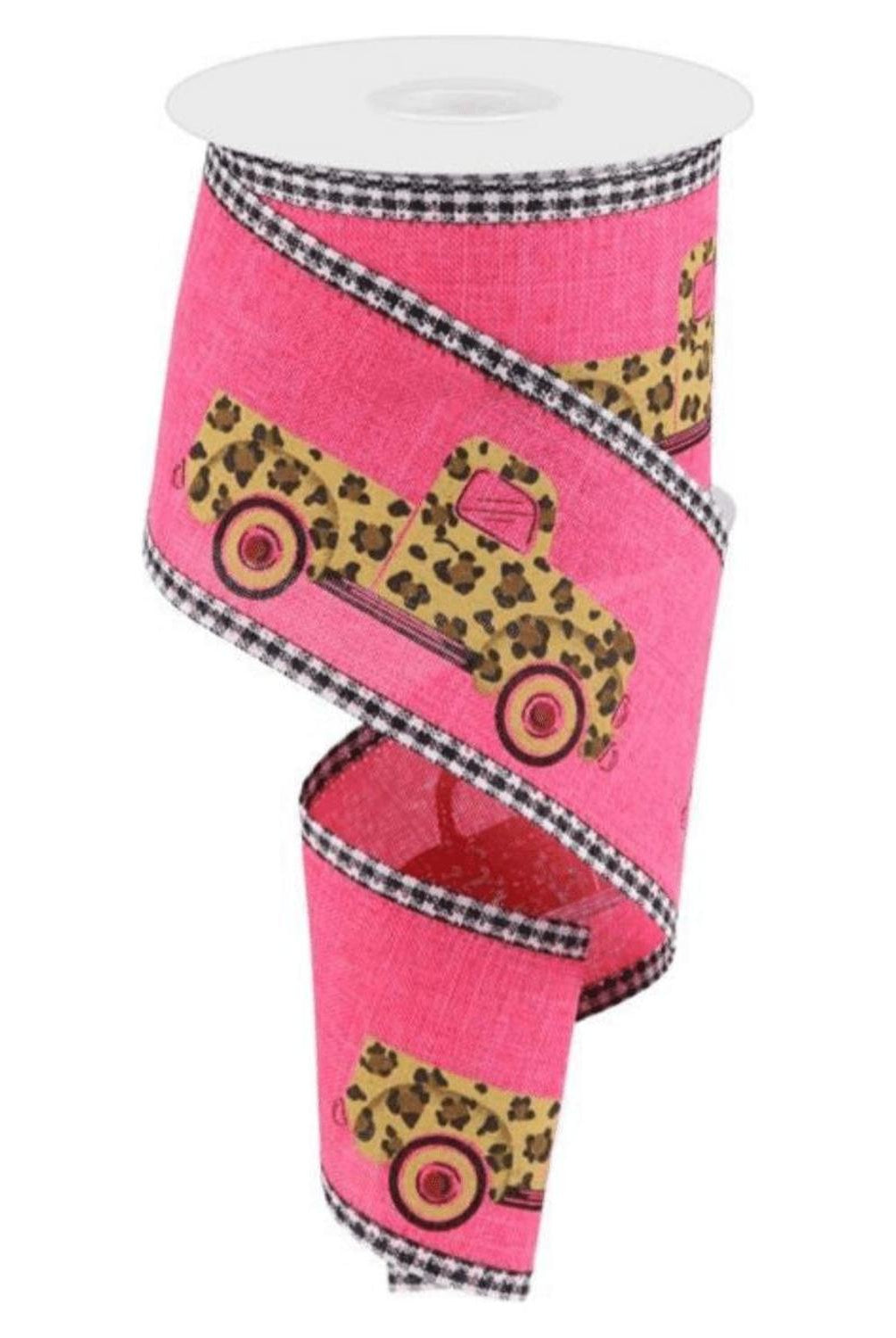 Shop For 2.5" Leopard Truck Gingham Edge Ribbon: Hot Pink (10 Yards)