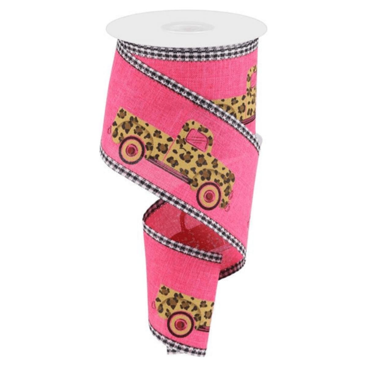 Shop For 2.5" Leopard Truck Gingham Edge Ribbon: Hot Pink (10 Yards)