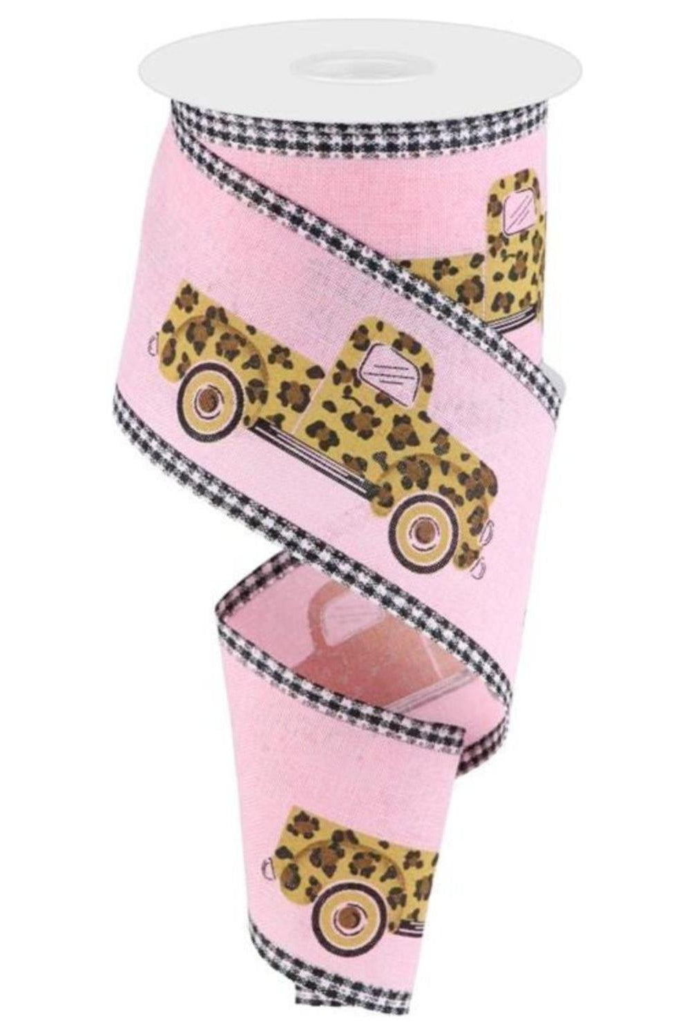 Shop For 2.5" Leopard Truck Gingham Edge Ribbon: Light Pink (10 Yards)