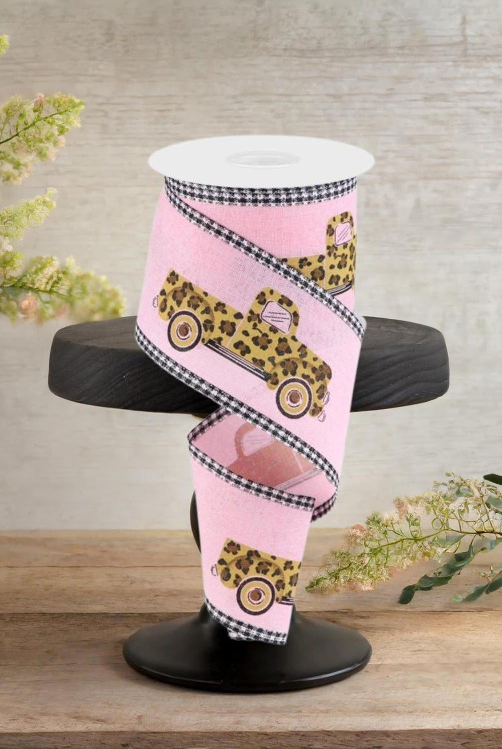 Shop For 2.5" Leopard Truck Gingham Edge Ribbon: Light Pink (10 Yards)