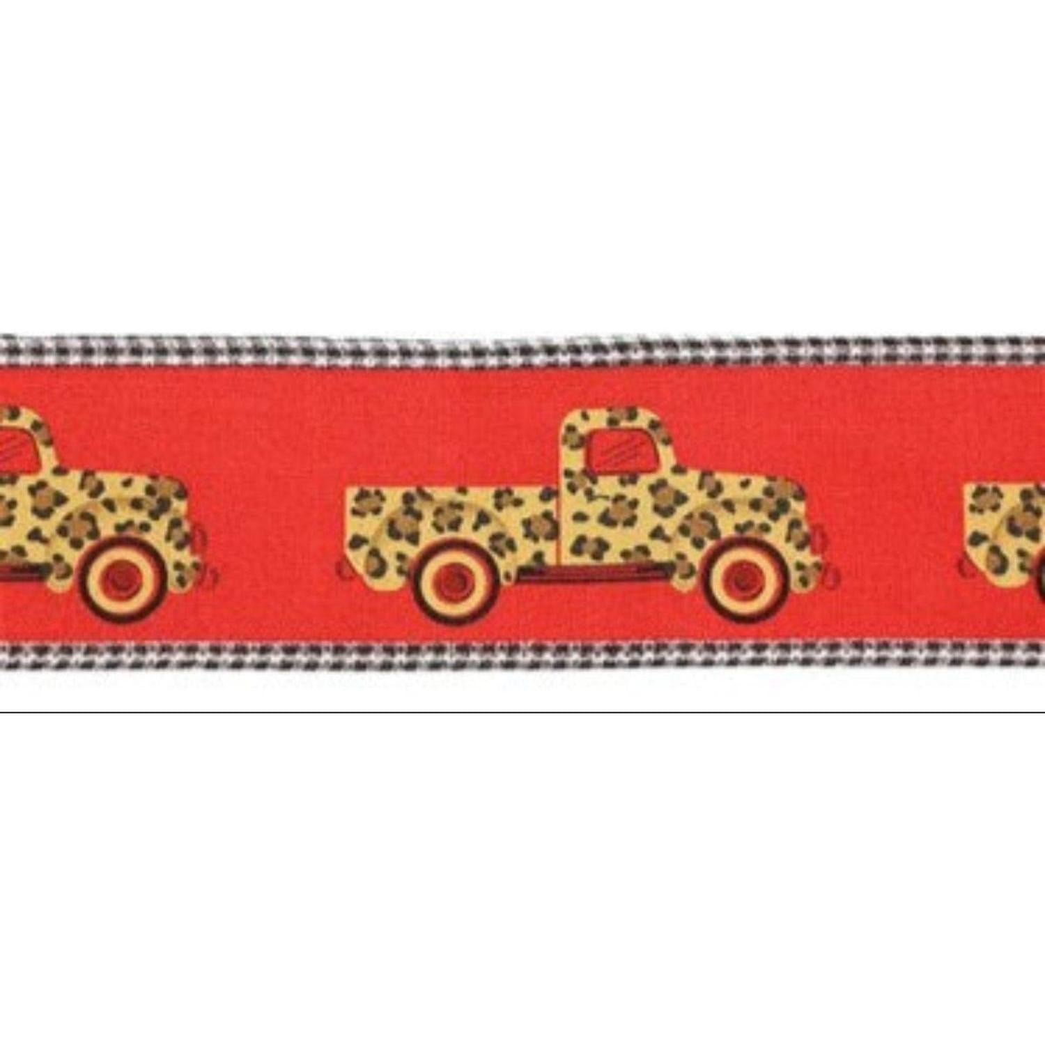 Shop For 2.5" Leopard Truck Gingham Edge Ribbon: Red (10 Yards)